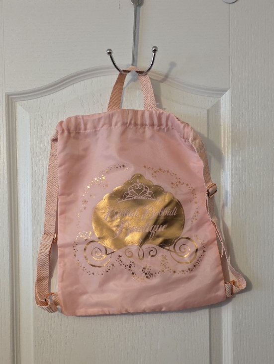 Bibbidi Boutique Handbags - Bobbidi Bibbidi Boutique Pink Gold Logo Drawstring Backpack - Boutique Style